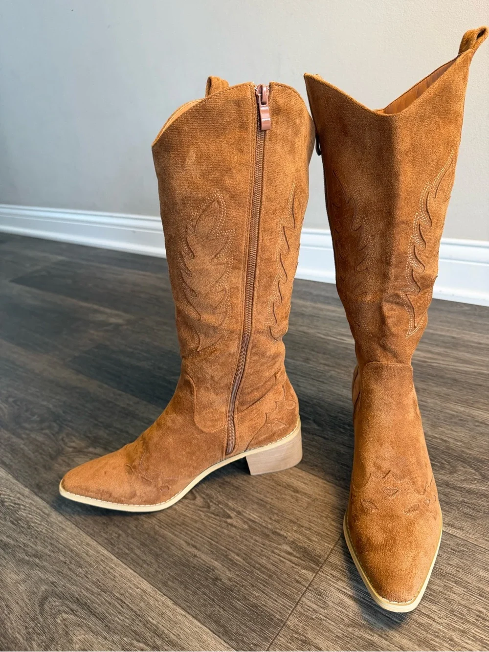 Women's Over-the-Knee Suede Cowboy Boots - Tan